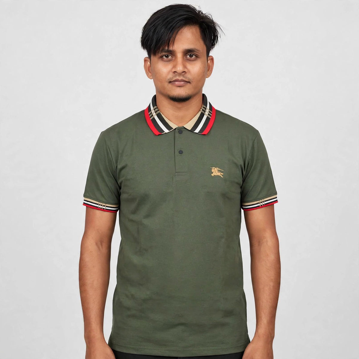 Premium Checkered Collar Polo T-Shirt | Gold Knight Logo | 5 Colors