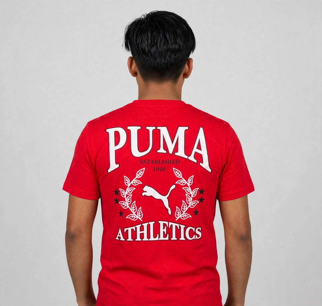 PUMA Athletics Graphic T-Shirt - Front Logo & Back Print | Red