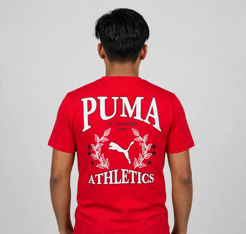 PUMA Athletics Graphic T-Shirt - Front Logo & Back Print | Red