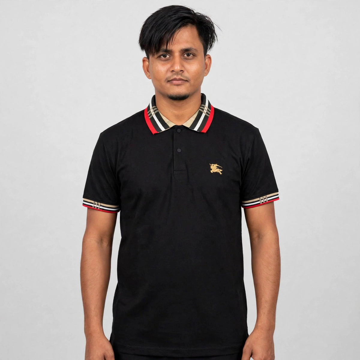 Premium Checkered Collar Polo T-Shirt | Gold Knight Logo | 5 Colors