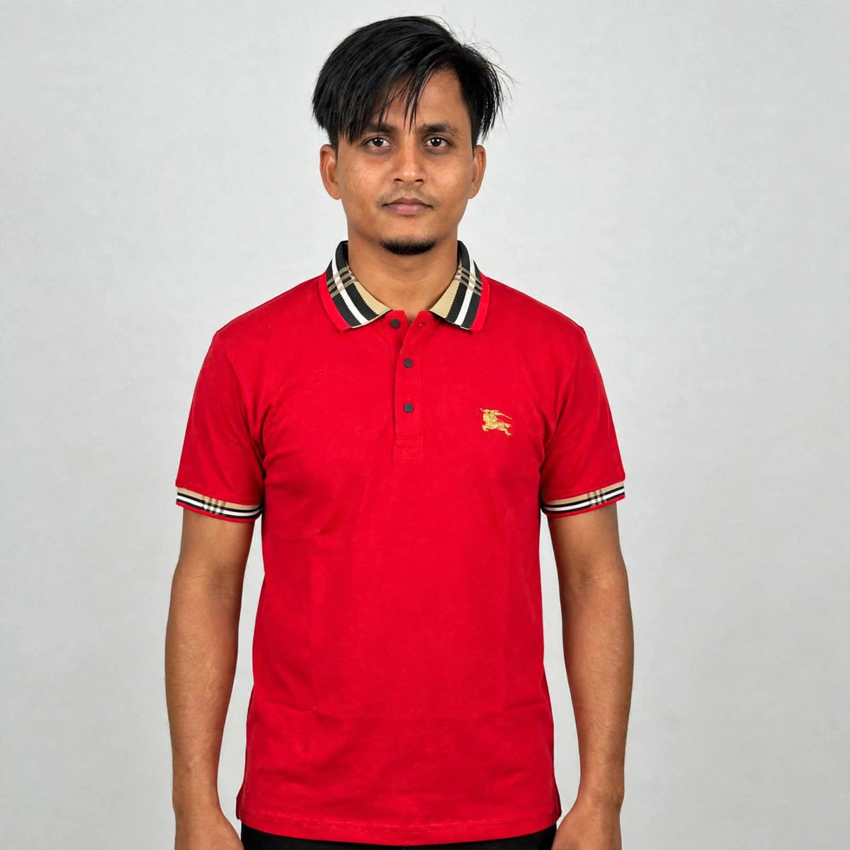 Premium Checkered Collar Polo T-Shirt | Gold Knight Logo | 5 Colors