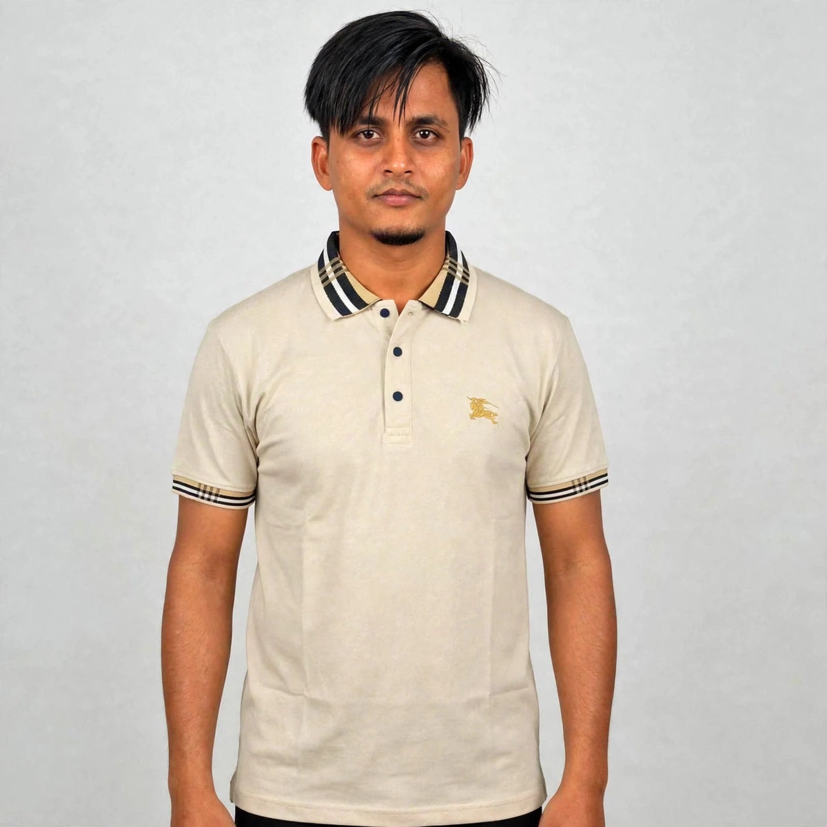 Premium Checkered Collar Polo T-Shirt | Gold Knight Logo | 5 Colors