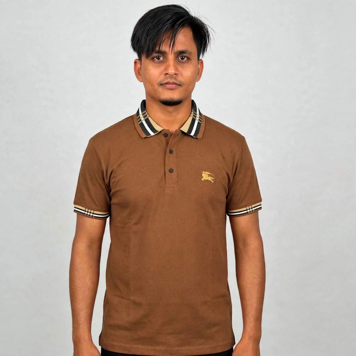 Premium Checkered Collar Polo T-Shirt | Gold Knight Logo | 5 Colors