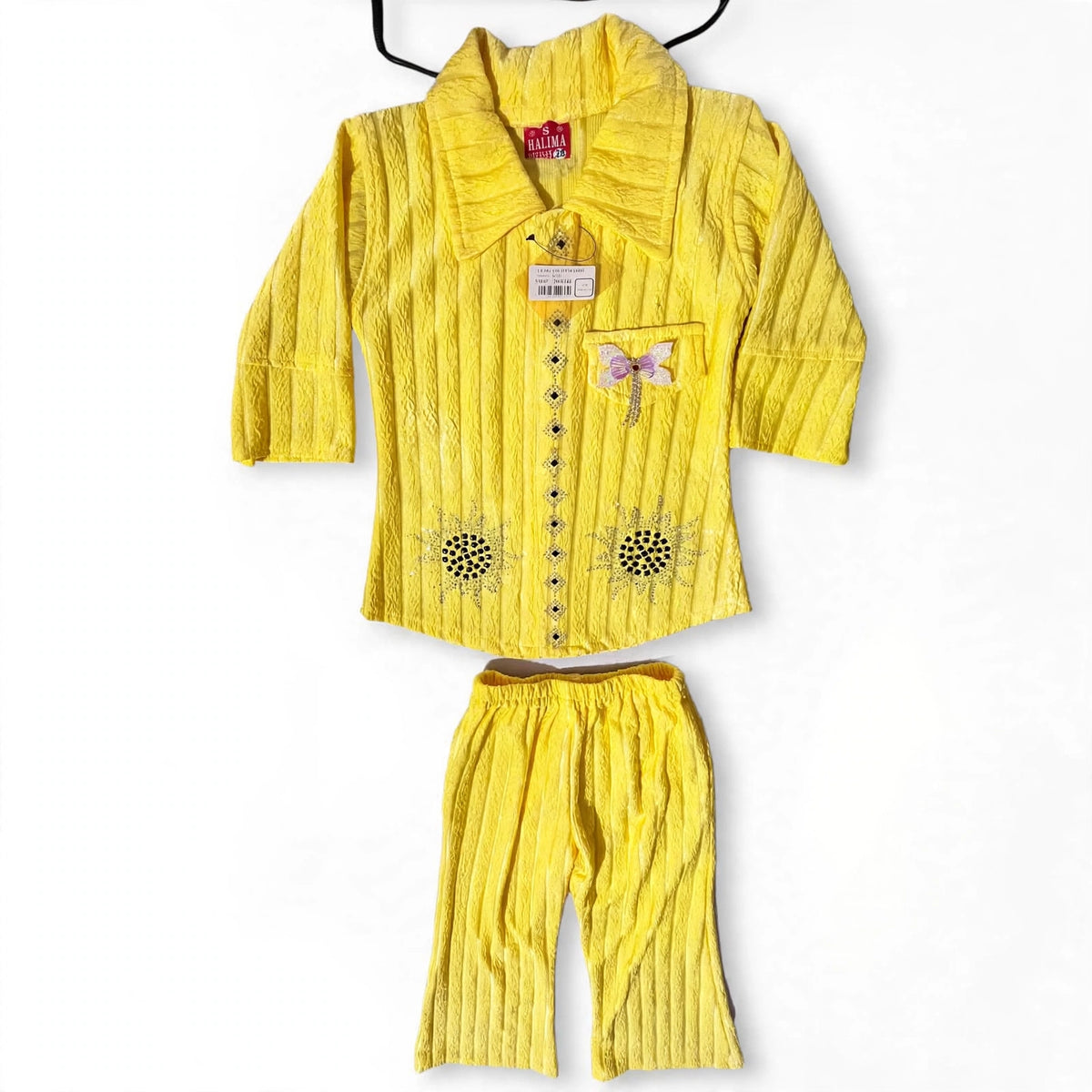 Girls Designer Co-Ord Set - Yellow Butterfly Work  Stylish Crop Top + Skirt