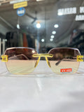 Cartier Style Rimless Gold Sunglasses - UV 400 Brown Gradient