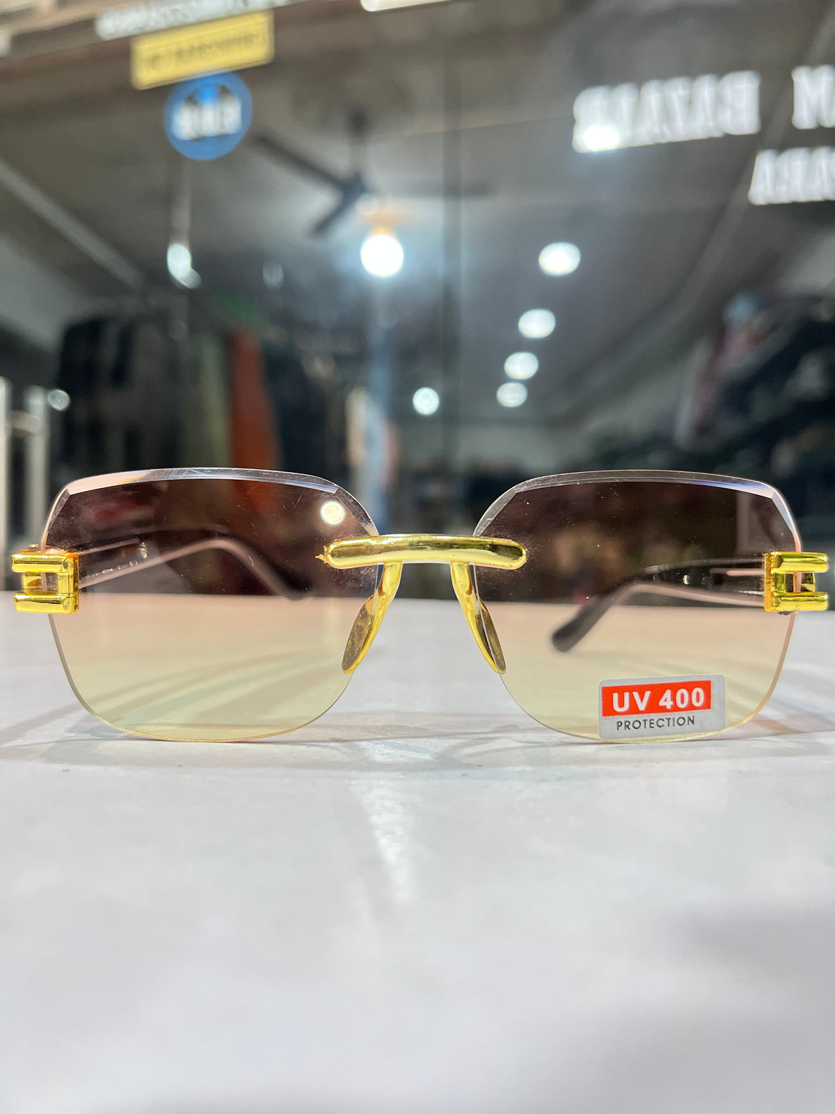 Cartier Style Rimless Gold Sunglasses - UV 400 Brown Gradient