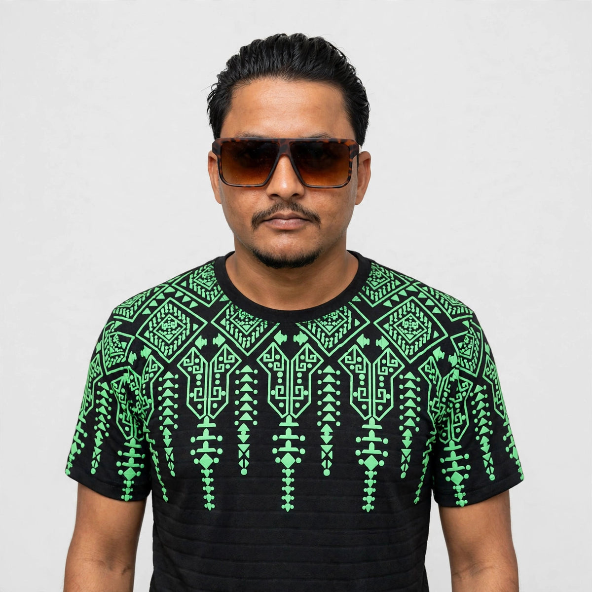 Premium Tribal Puff Print T-Shirt | Neon Green Edition | Wavy Textured Fabric